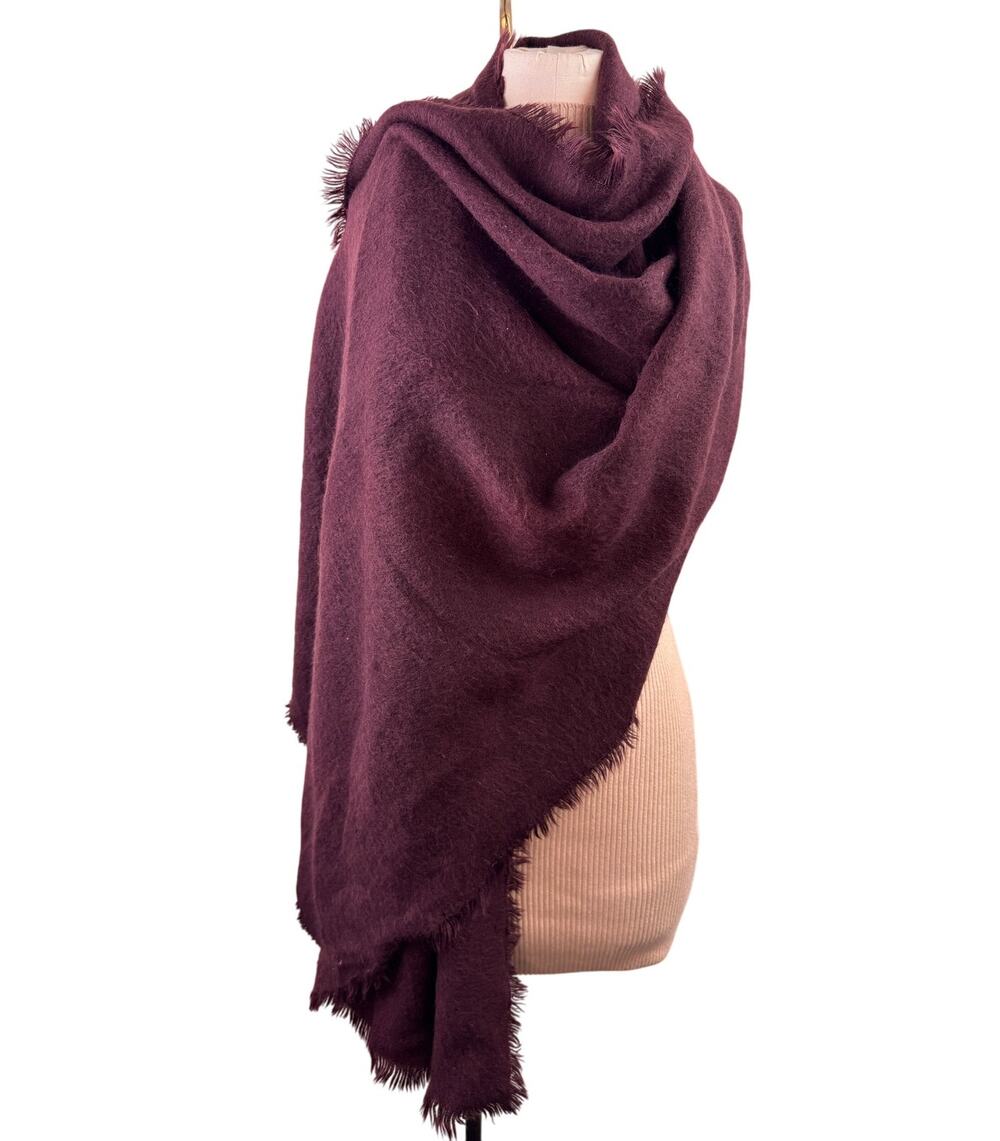 FREE PEOPLE Burgundy Red Winter Blanket Scarf Around Neck Raw Hem Large